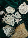 Premium Quality Of Jimmy Choo. Organza Leather Work Suit With Dupatta & Bottom (DARK GREEN)