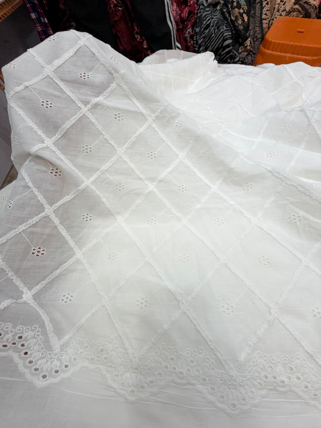 Most Premium Pure Cotton Hakuba 3D Dori Work - DYEABLE ALSO (Big Width)