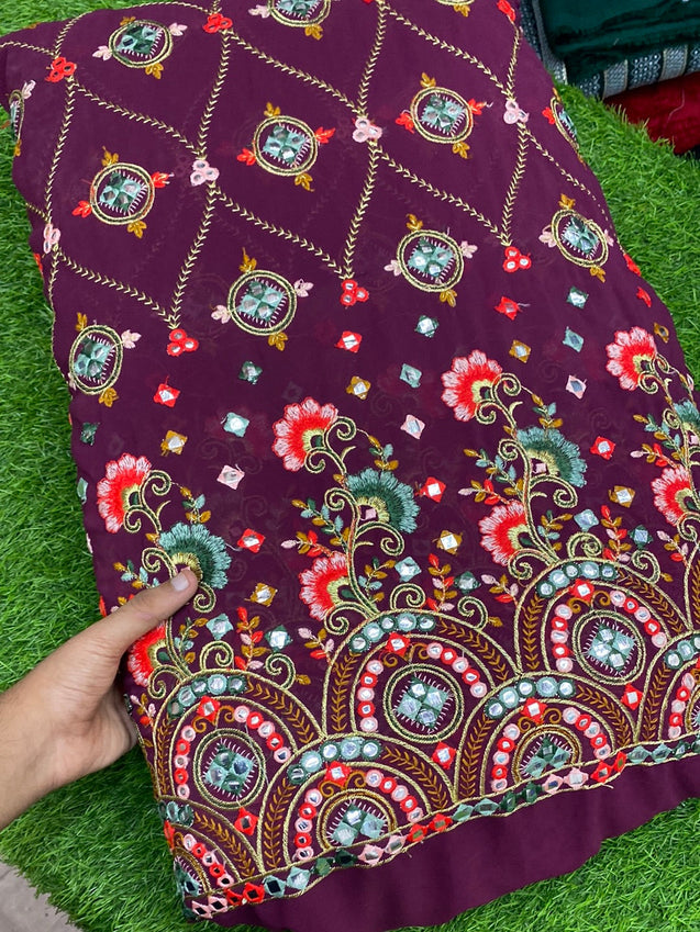 PREMIUM EMBROIDERED GEORGETTE Fabric On SALE Cut Size Of. 5.20 Meter