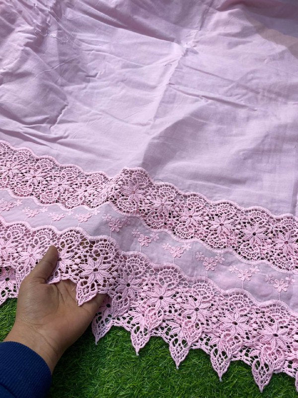 Most Premium Quality Applique Embroidery On Pure Cotton FABRIC ( PINK)