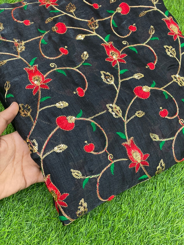 PREMIUM PURE EMBROIDERED SILK FABRIC On SALE Cut Size Of. 4.20 Meter