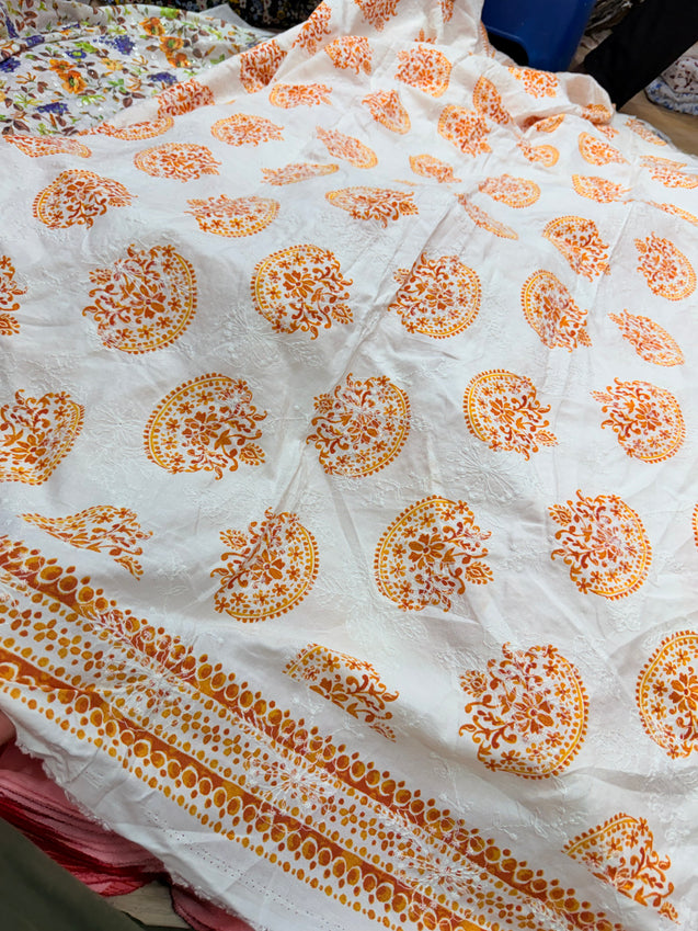 Most Premium Pure Chikankari Cotton Printed Fabric (Big WIDTH!!)