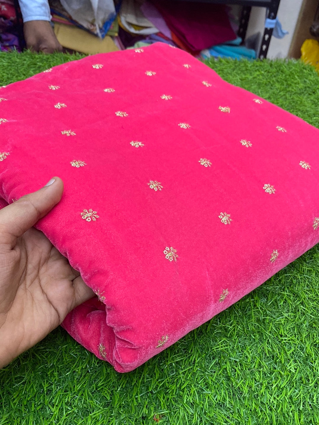 Pink Velvet 9000 Embroidered Fabric, For Clothing