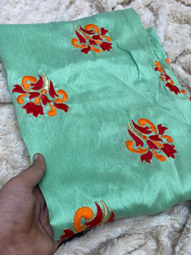 PREMIUM PURE EMBROIDERED SILK FABRIC On SALE Cut Size Of. 1 Meter