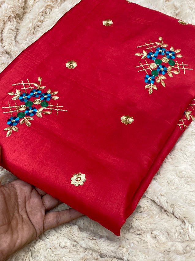 PREMIUM PURE EMBROIDERED SILK FABRIC On SALE Cut Size Of. 2.50 Meter