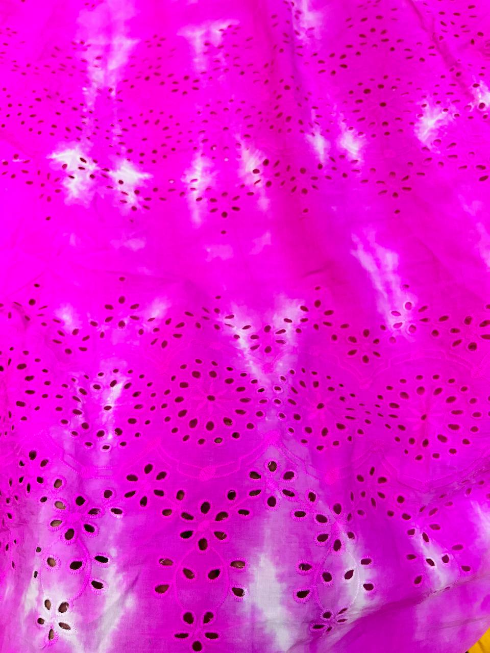 Most Premium Fine Hakuba Chikankari Embroidery On Pure Cotton Tie& Dye FABRIC (Big WIDTH!!)