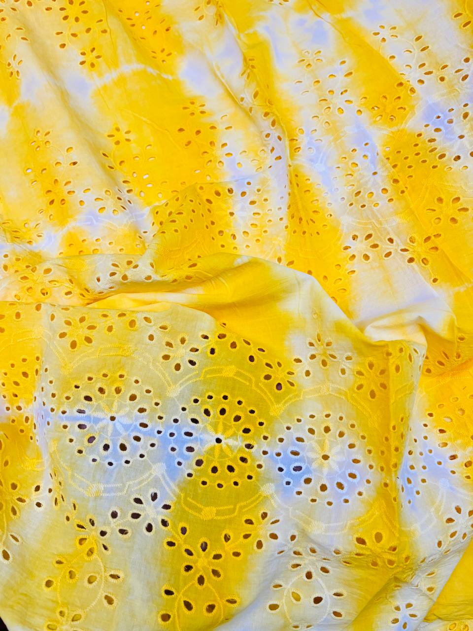 Most Premium Fine Hakuba Chikankari Embroidery On Pure Cotton Tie& Dye FABRIC (Big WIDTH!!)