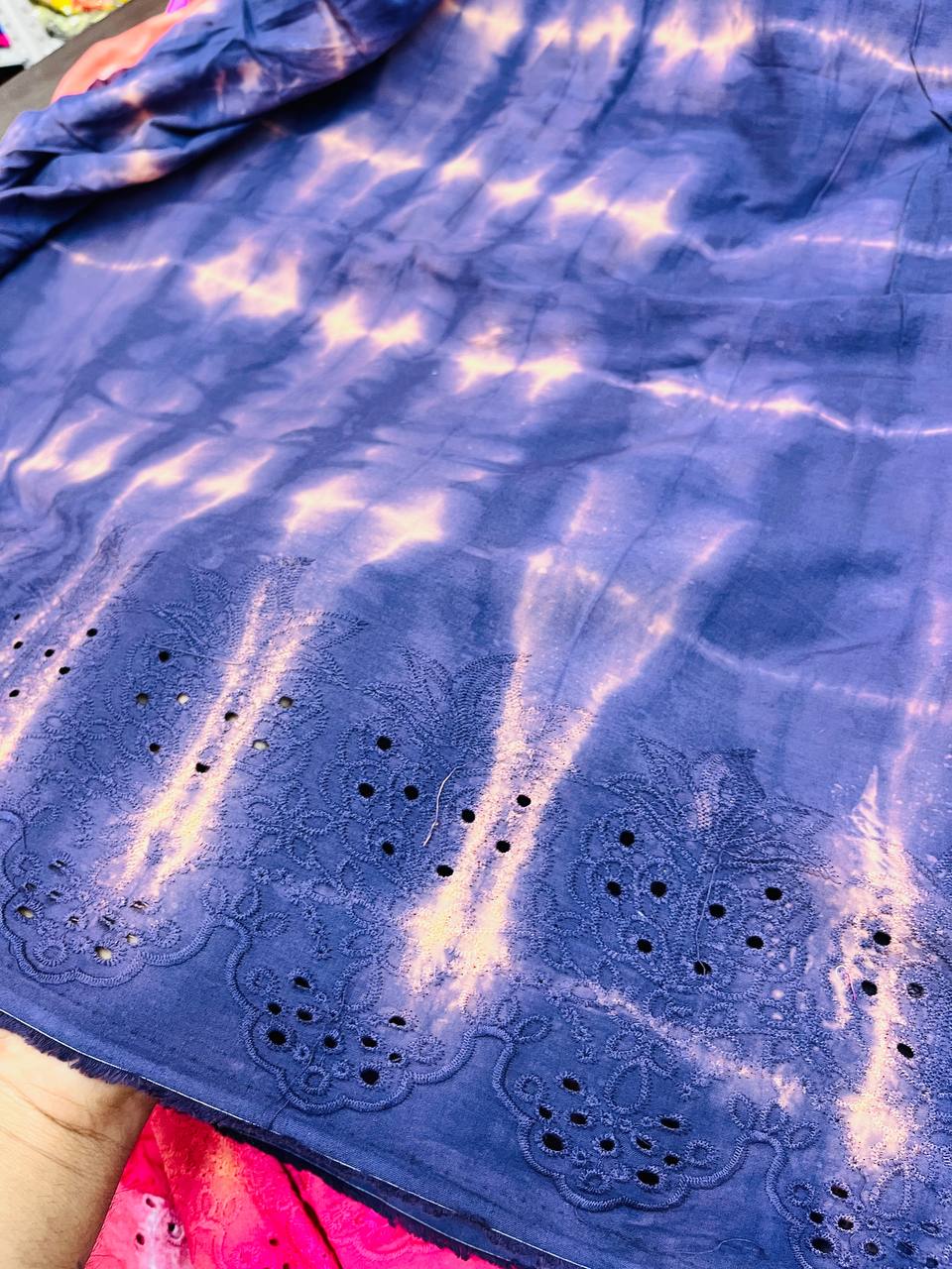 Most Premium Fine Hakuba Chikankari Embroidery On Pure Cotton Tie& Dye FABRIC (Big WIDTH!!)