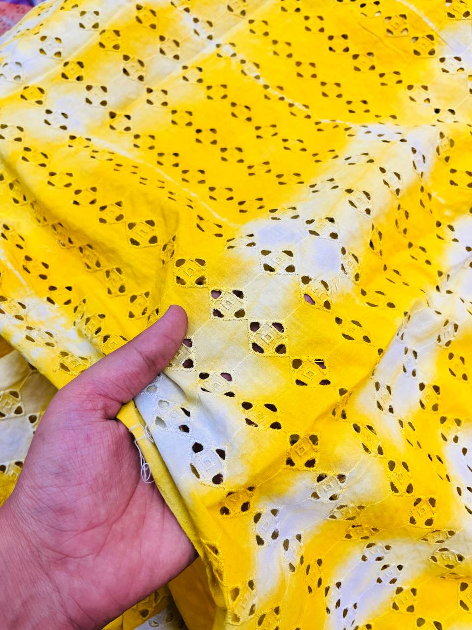 Most Premium Fine Hakuba Chikankari Embroidery On Pure Cotton Tie& Dye FABRIC (Big WIDTH!!)