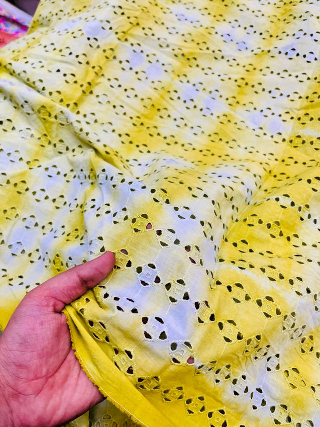Most Premium Fine Hakuba Chikankari Embroidery On Pure Cotton Tie& Dye FABRIC (Big WIDTH!!)
