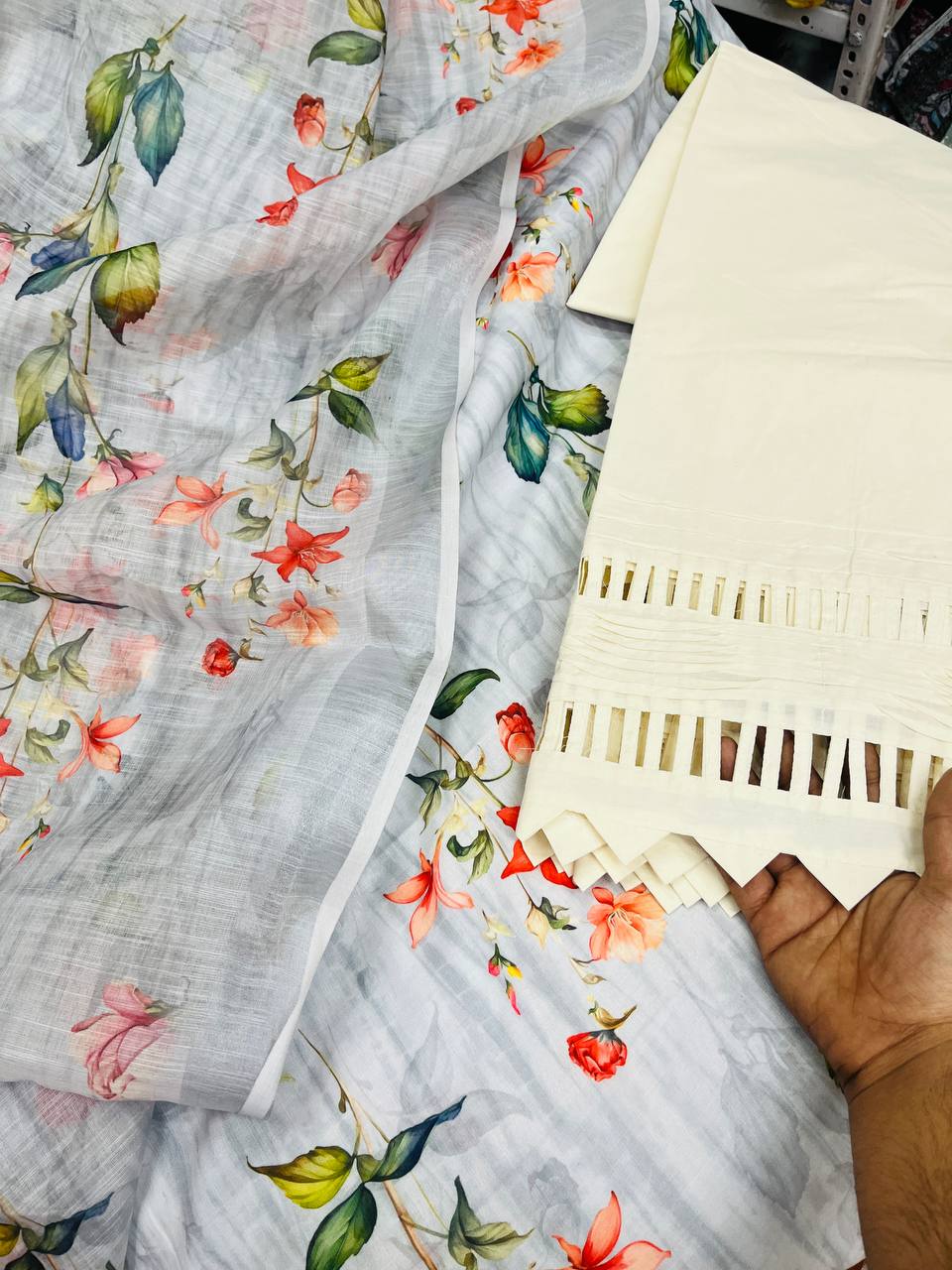 Premium Pure Cotton LINEN Suit With Dupatta (Fancy LACE Pintex Work)