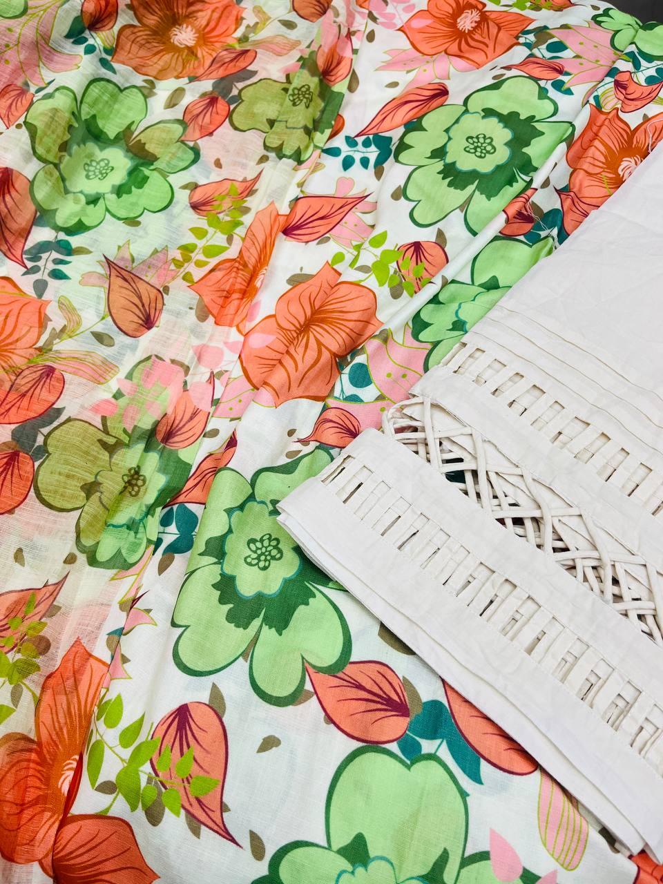 Premium Pure Cotton LINEN Suit With Dupatta (Fancy LACE Pintex Work)