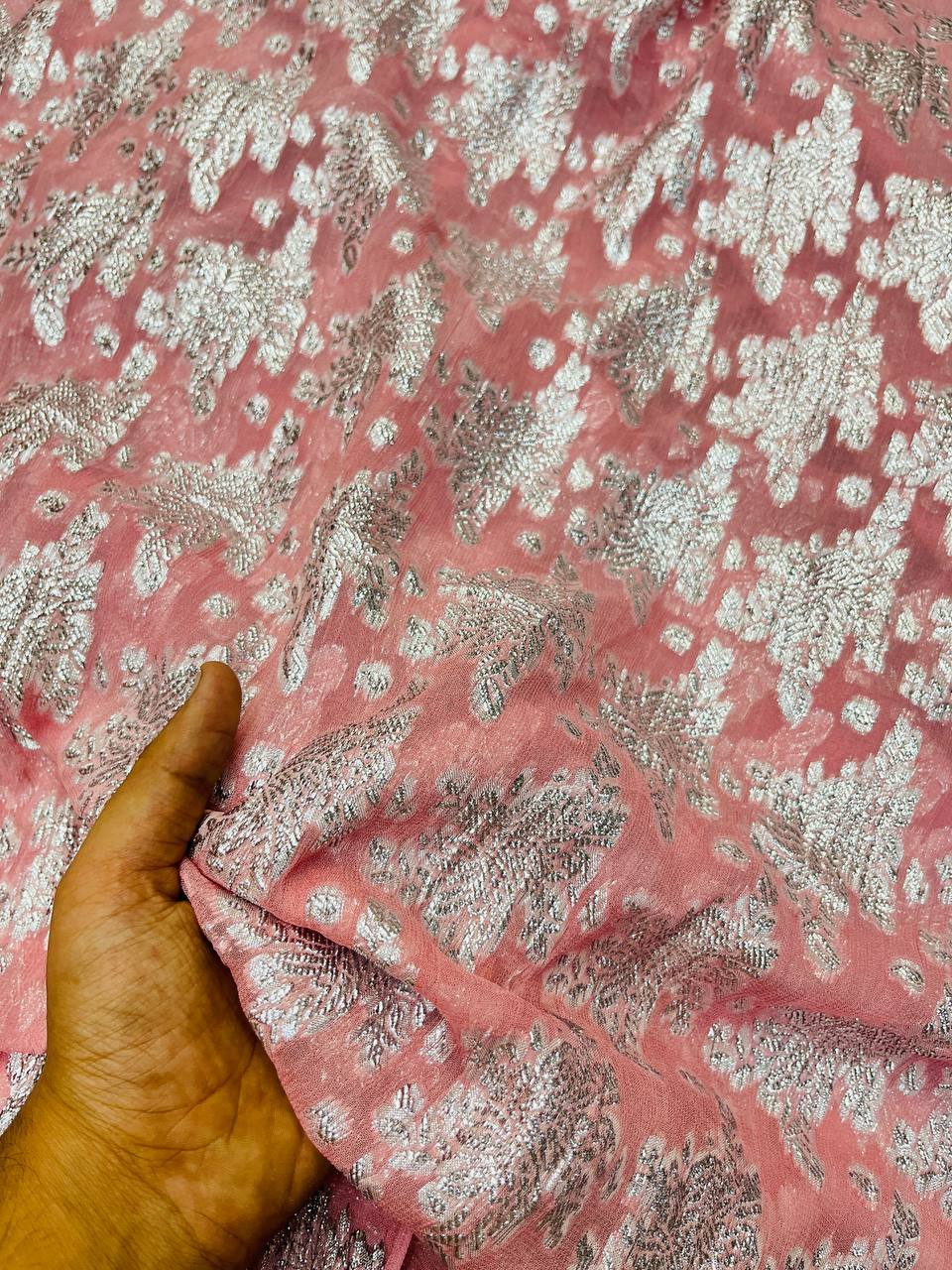 Premium Pure Viscose Georgette Fabric With Fine Zari Weaving (Big WIDTH!!)