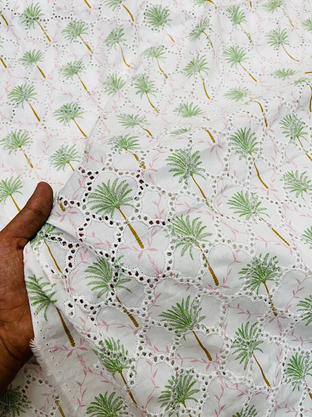 Premium Fine Hakuba Chikankari On PRINTED Pure Cotton 80*80 FABRIC (Big WIDTH!!)