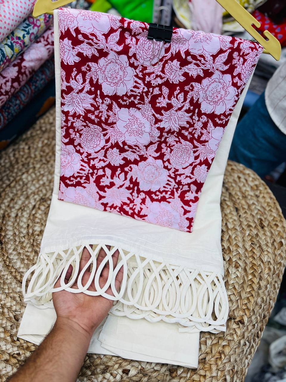 Premium Pure Cotton Suit Set (Fancy Farsi Salwar LACE Pintex Work)