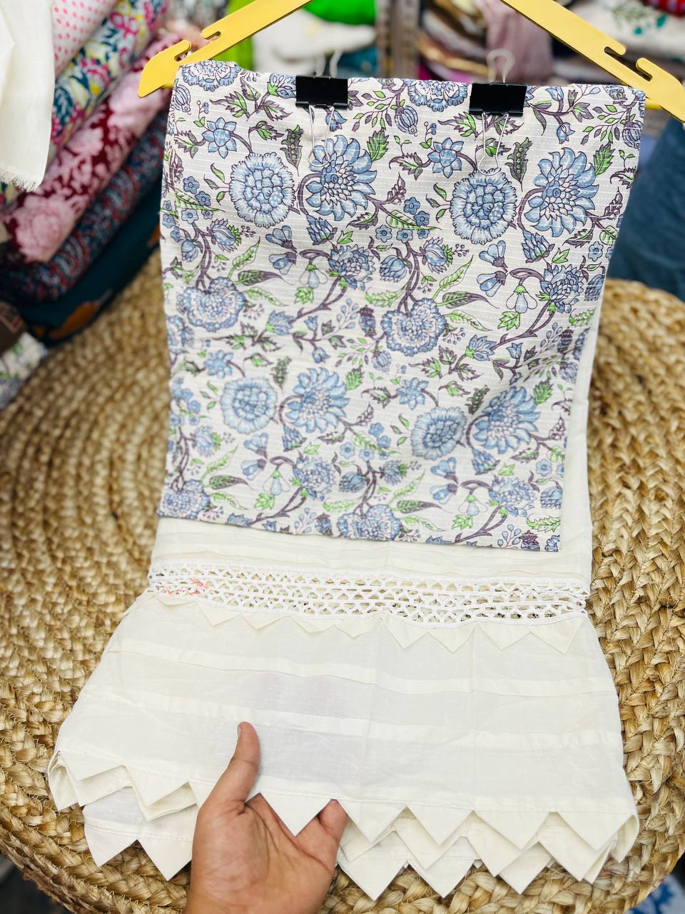 Premium Pure Cotton Suit Set (Fancy Farsi Salwar LACE Pintex Work)