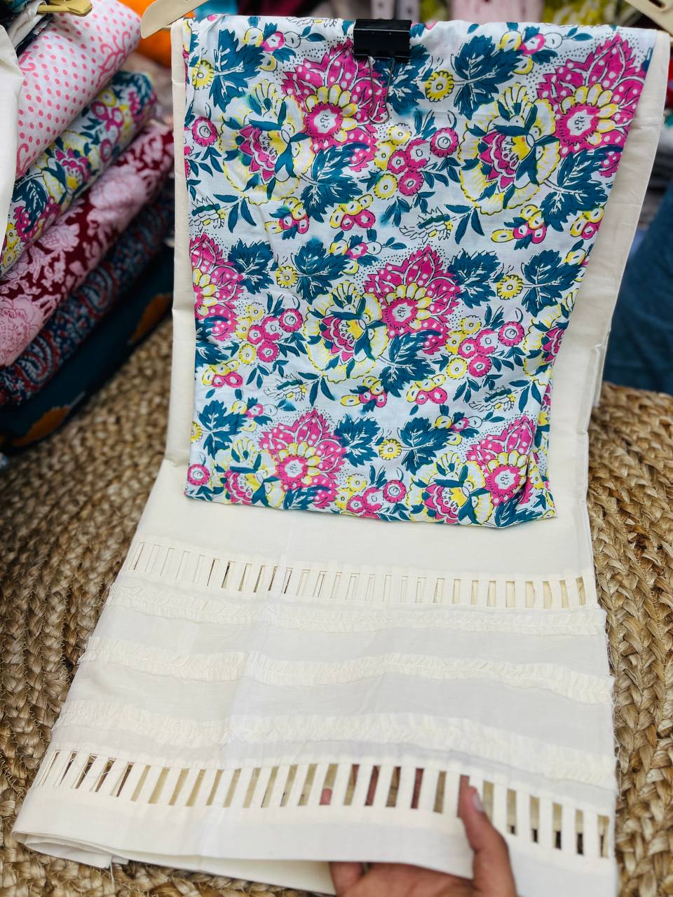 Premium Pure Cotton Suit Set (Fancy Farsi Salwar LACE Pintex Work)