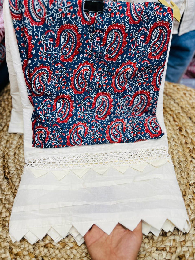 Premium Pure Cotton Suit Set (Fancy Farsi Salwar LACE Pintex Work)