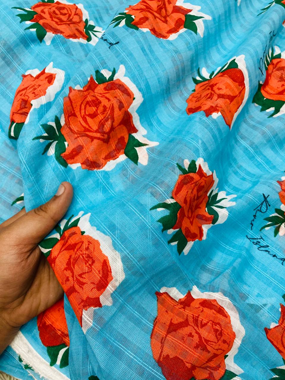 Most Premium BRANDED Pure Dobby LINEN Cotton PRINTED FABRIC (Big WIDTH!!)