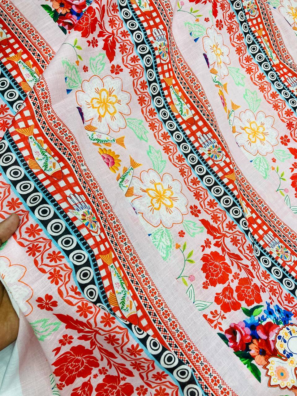 Most Premium BRANDED Pure LINEN Cotton PRINTED FABRIC (Big WIDTH!!)