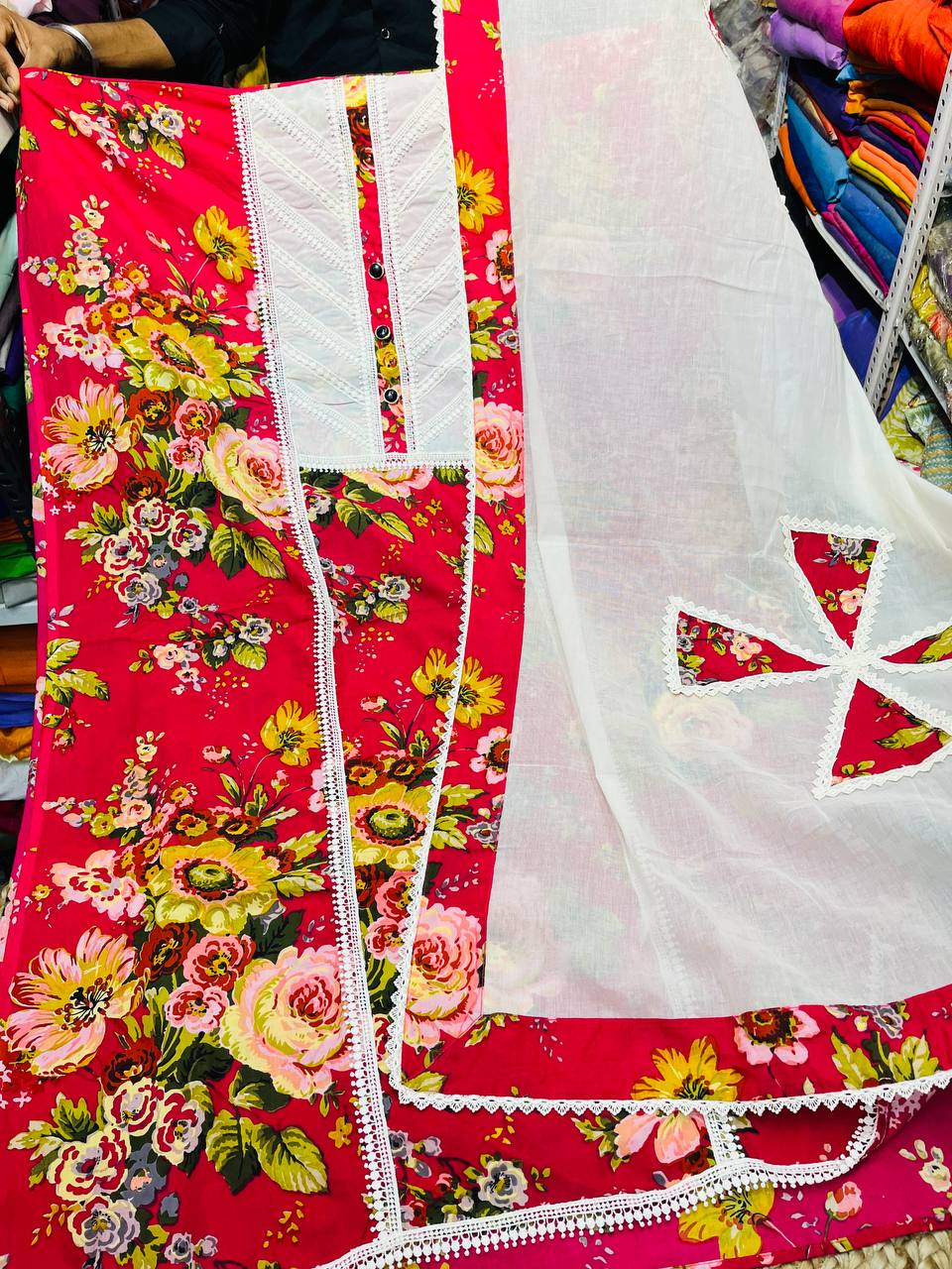 Premium Pure Complete Cotton Suit With Dupatta (Crosia LACE Work)