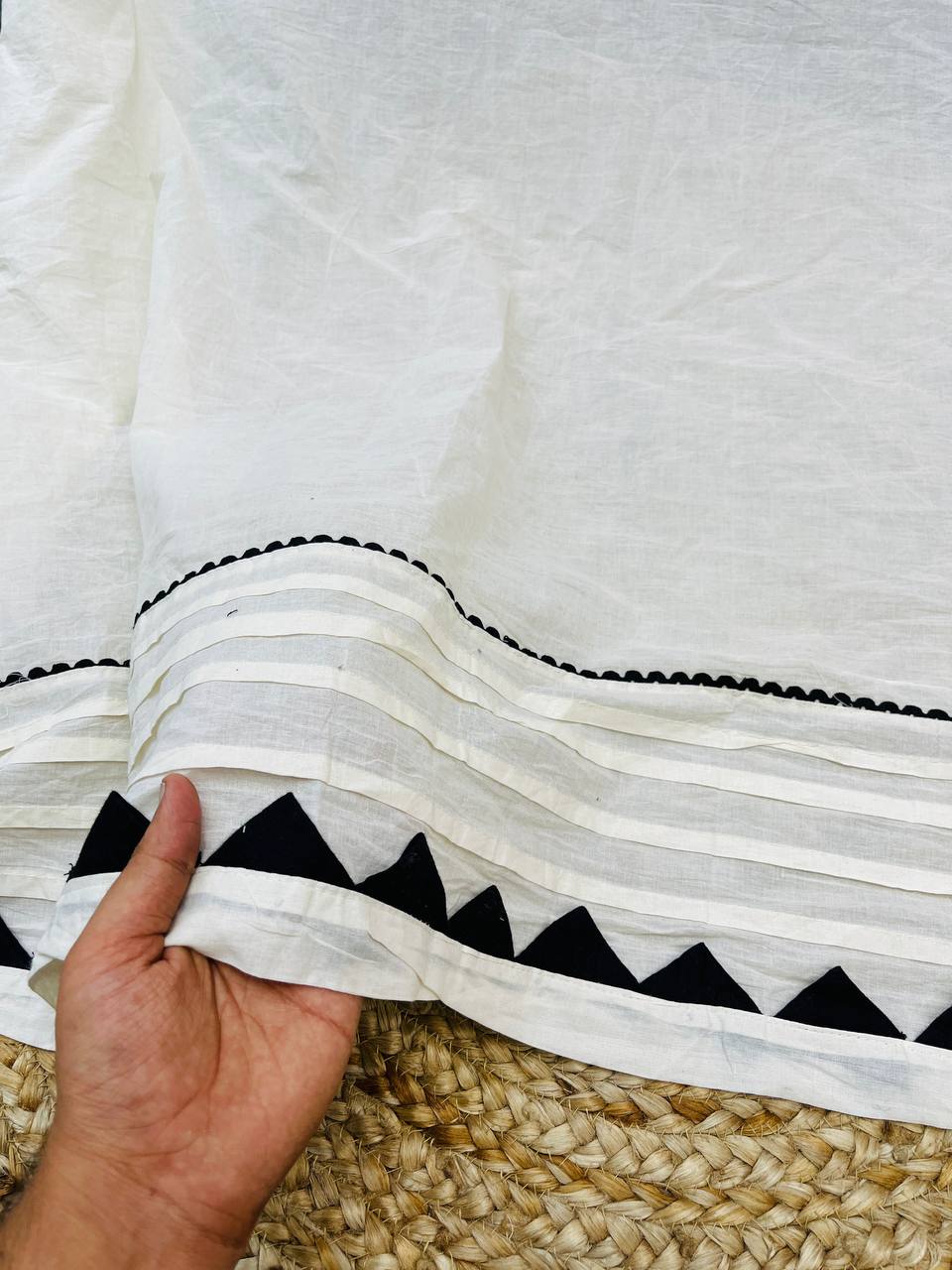 Most Premium Fancy Handwork Pintex Border Cotton FABRIC