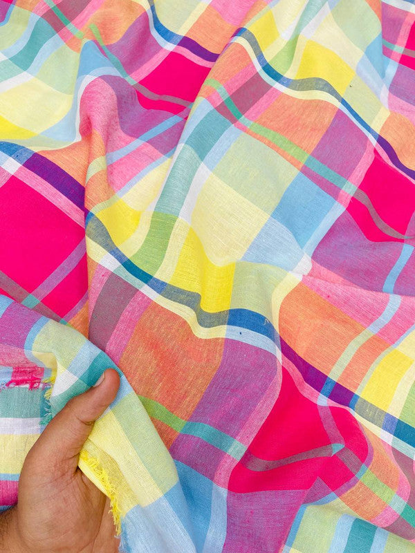 Most Premium BRANDED Pure Cambric Checks Cotton PRINTED FABRIC (Big WIDTH!!)