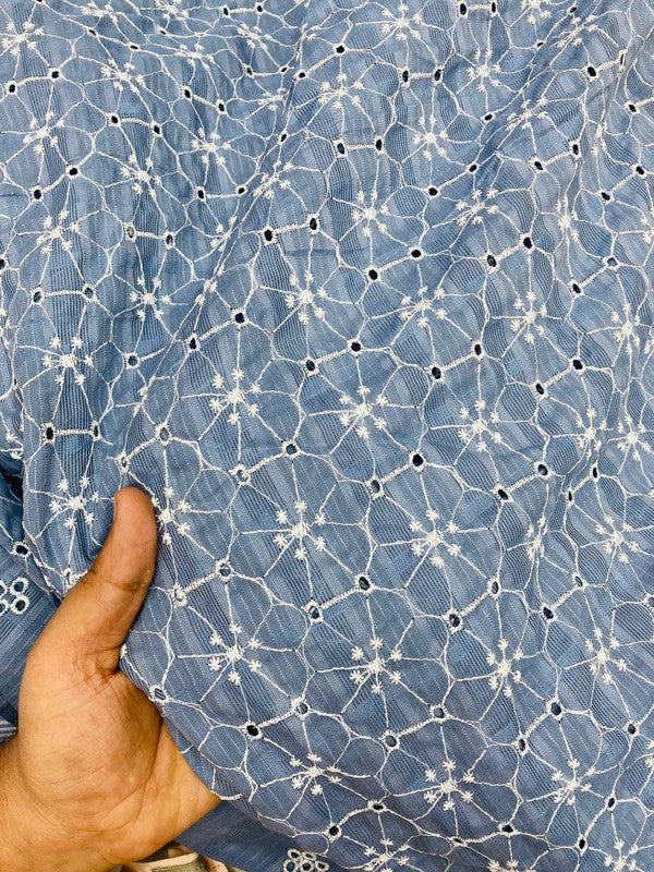 Premium Fine Dobby Hakuba Chikankari Embroidery On Pure Cotton FABRIC (Big WIDTH!!)