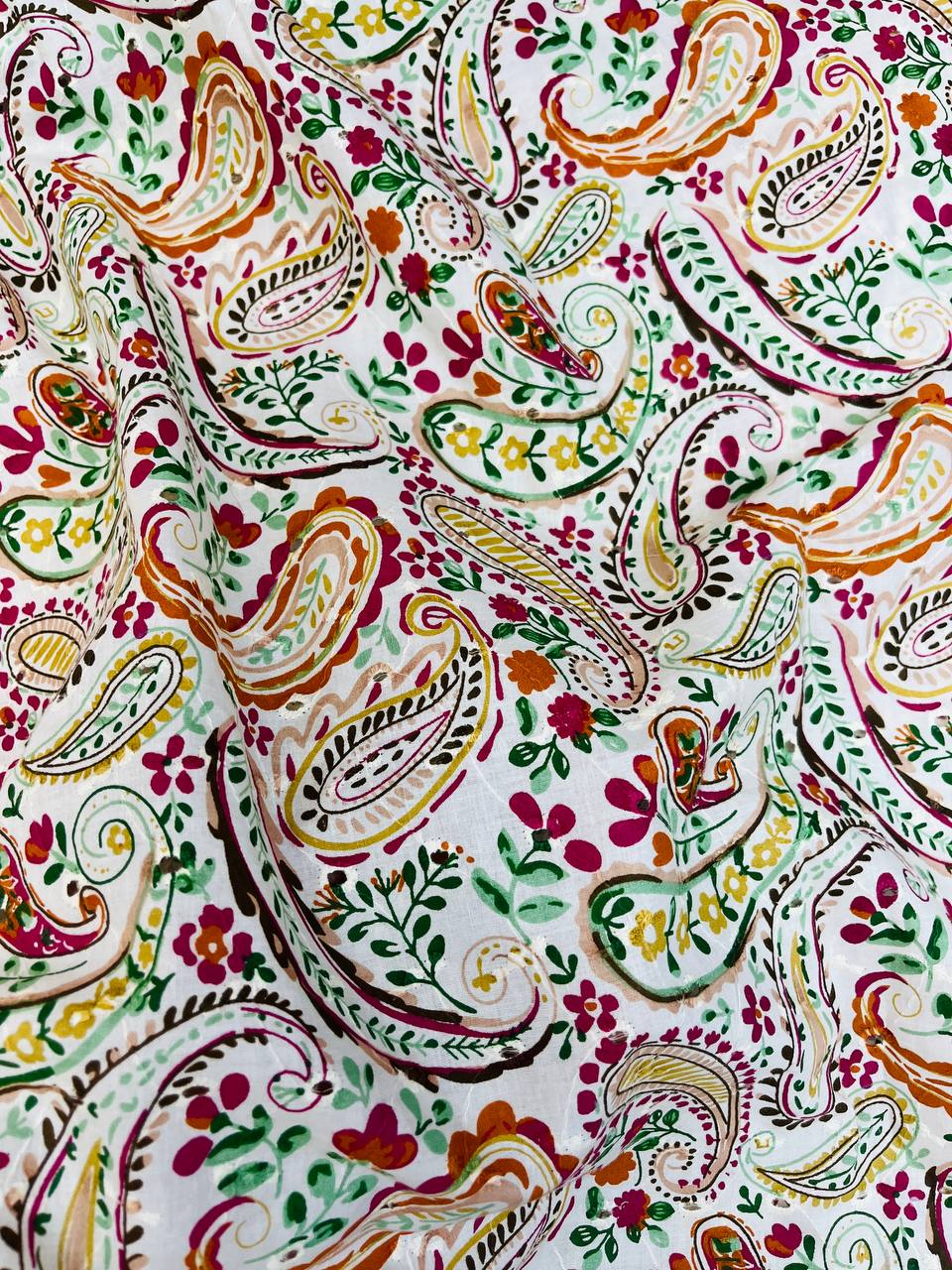 Premium Fine Hakuba Chikankari On PRINTED Pure Cotton 80*80 FABRIC (Big WIDTH!!)