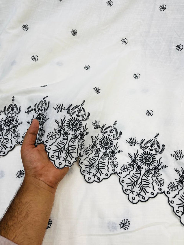 Premium Fine Thread Embroidery On Pure Linen Cotton FABRIC