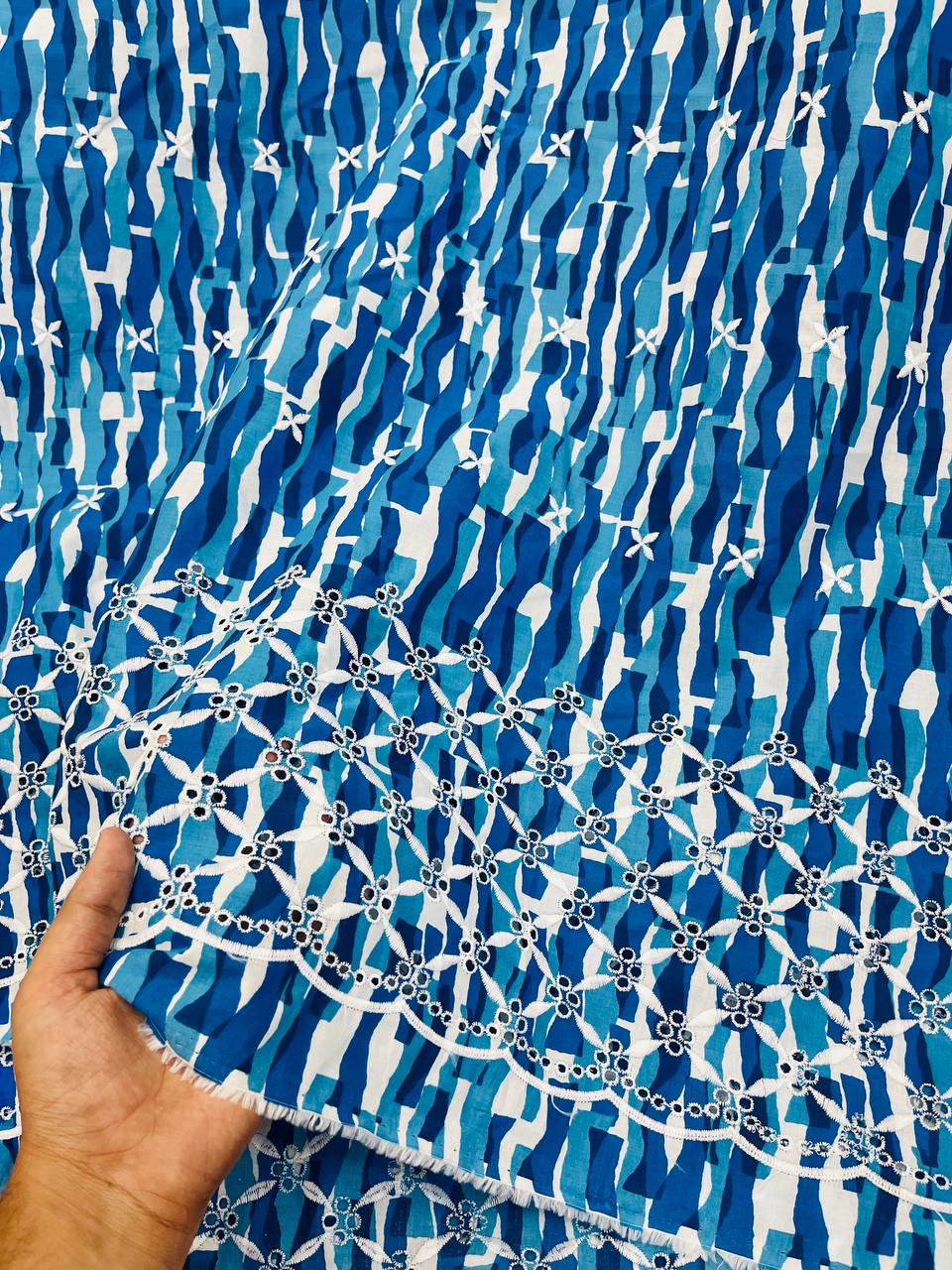 Premium Fine Hakuba Chikan Work On PRINTED Pure Cotton FABRIC (Big WIDTH!!)