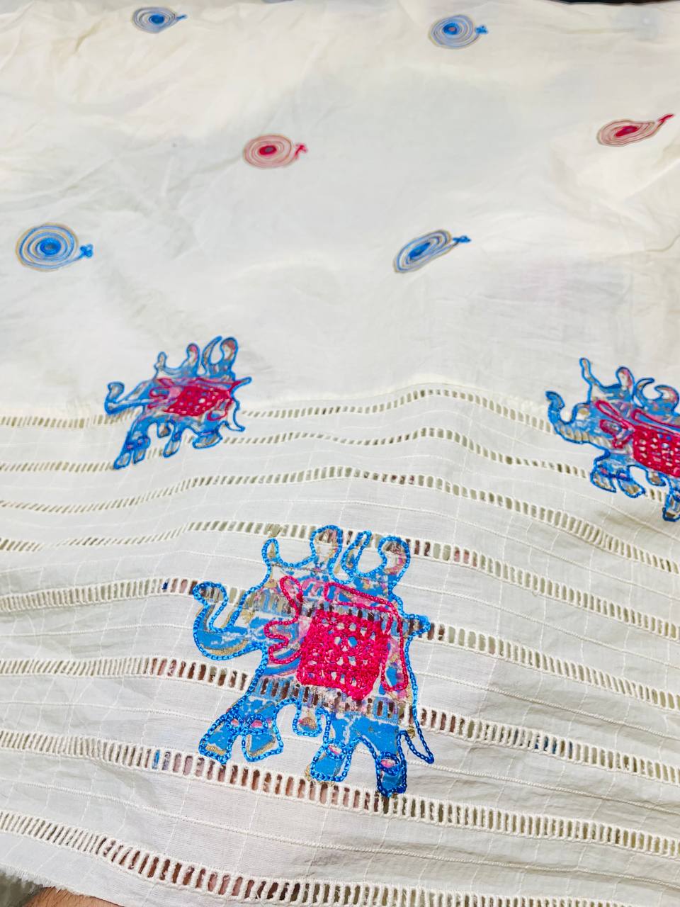 Most Premium Fine Kashmiri Thread Embroidery On Pure Chikankari Cotton FABRIC (Big WIDTH!!)