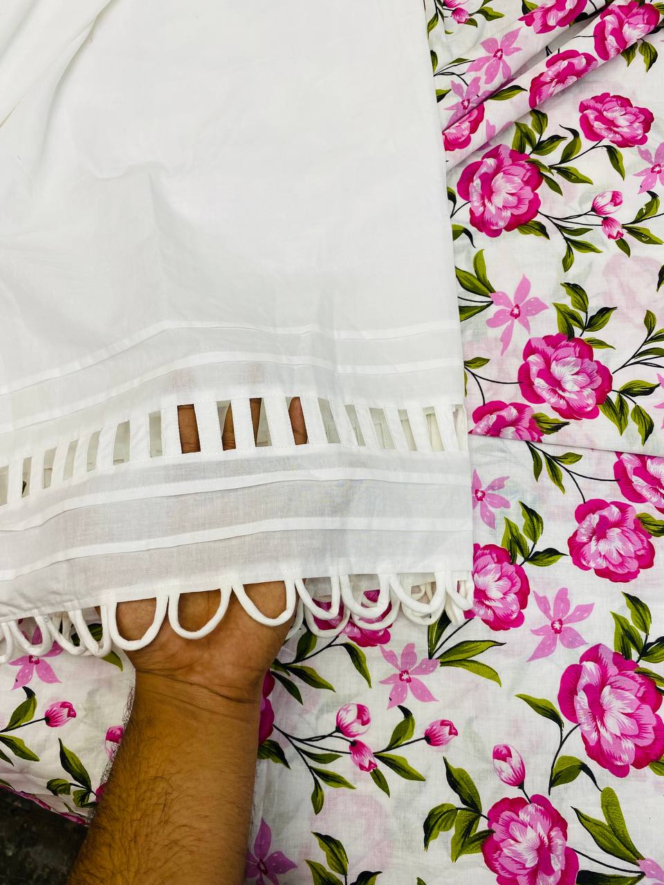 Premium Pure Cotton Suit Set (Fancy Farsi Salwar LACE Pintex Work)