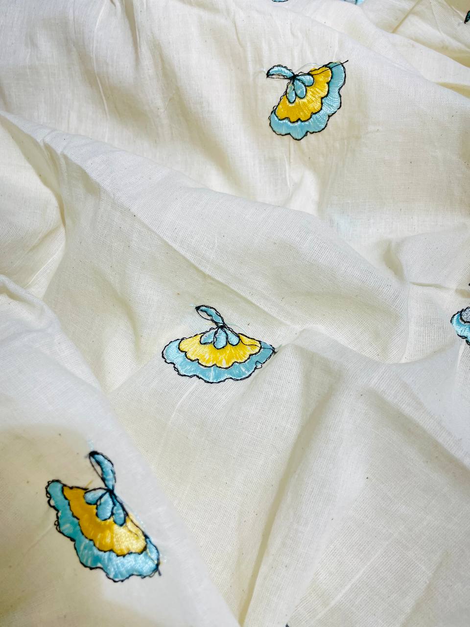 Most Premium Pure Cotton FABRIC With Fine Resham Thread Embroidery (Big WIDTH!!)