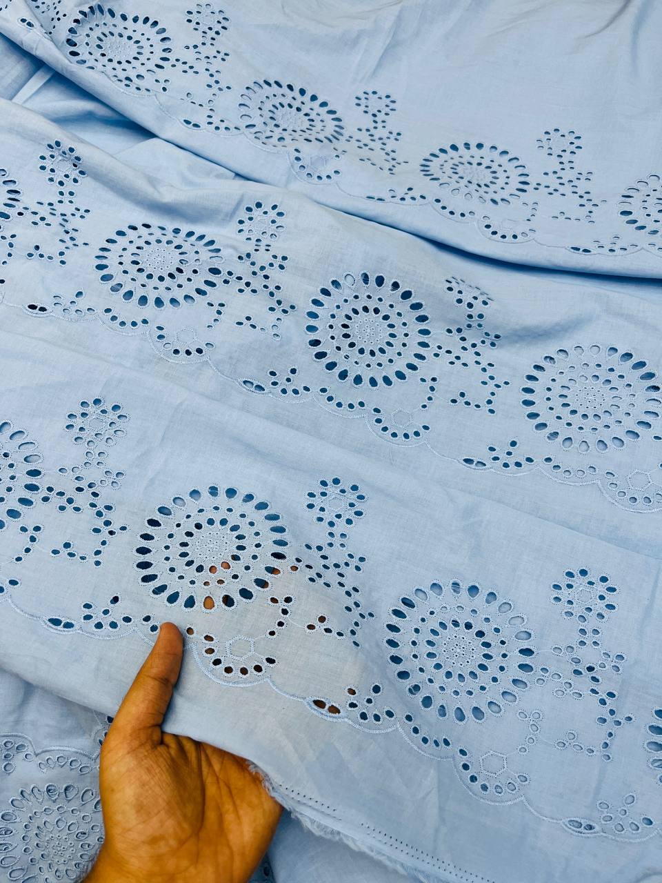 Premium Fine Hakuba Chikan Work On Pure Cotton FABRIC (Big WIDTH!!)