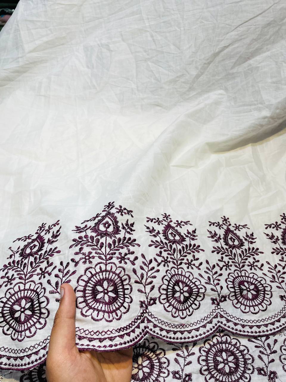 Most Premium Pure Cotton FABRIC With Fine Border Embroidery (Big WIDTH!!)
