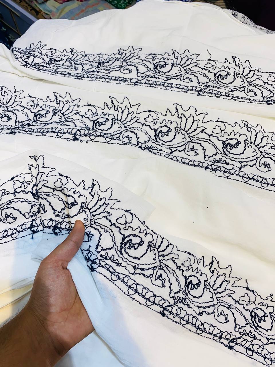 Premium Pure Mul Cotton FABRIC With Fine Thread Embroidery (Big WIDTH!!)