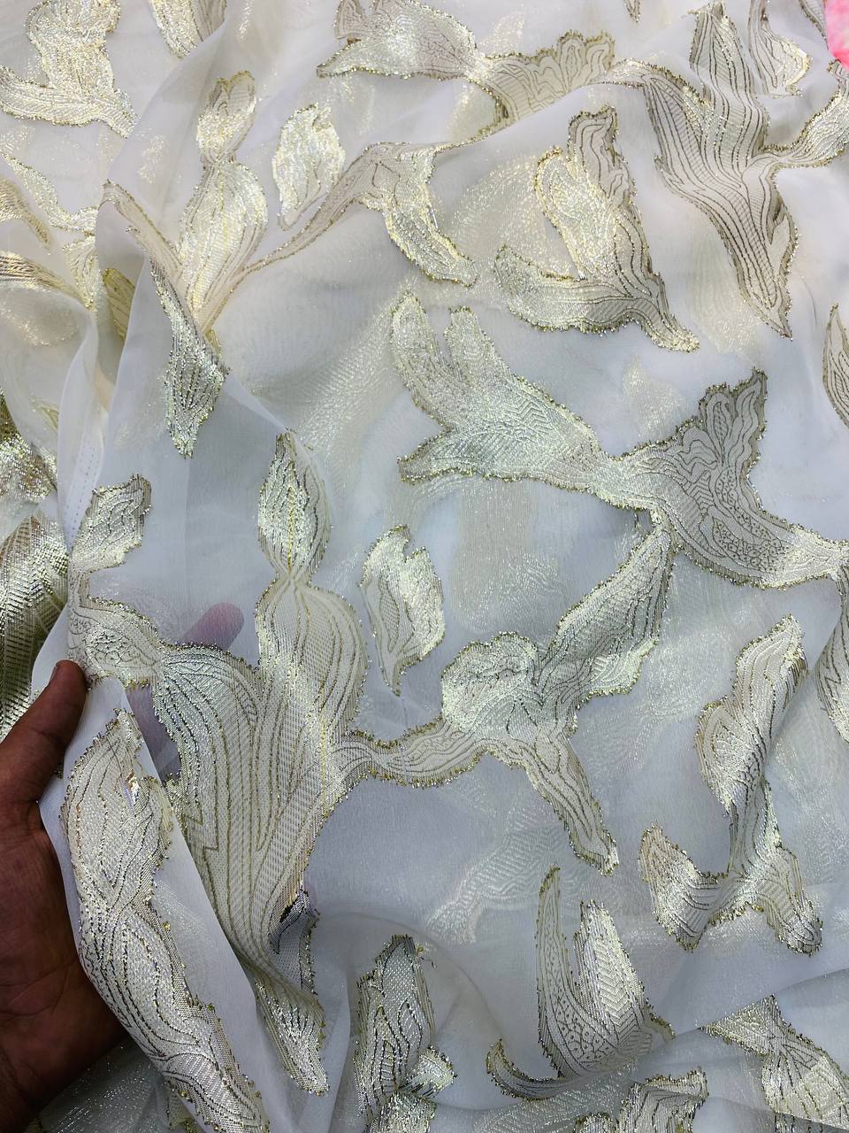 Most Premium Fine Zari Weaving On Pure Viscose Georgette FABRIC (DYEABLE) (Big WIDTH!!)