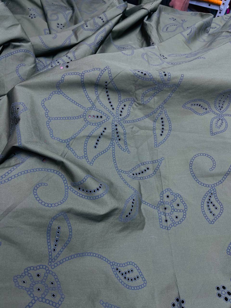 Most Premium Chikankari Hakuba On KALAMKARI Printed Poplin Cotton FABRIC (Big WIDTH!!)