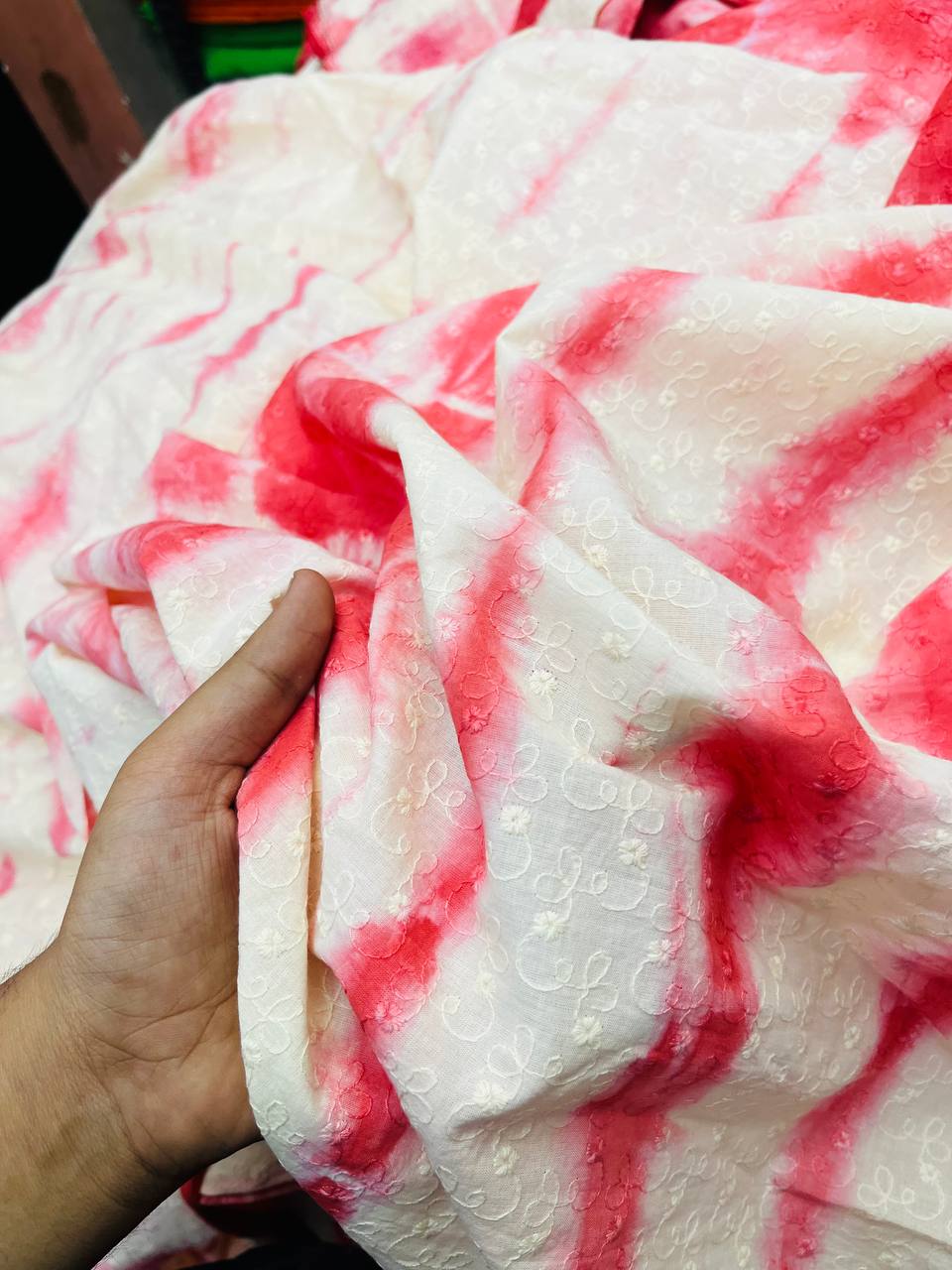 Premium Pure Lakhnawi Embroidery On Shibori Cotton FABRIC (Big WIDTH!!)