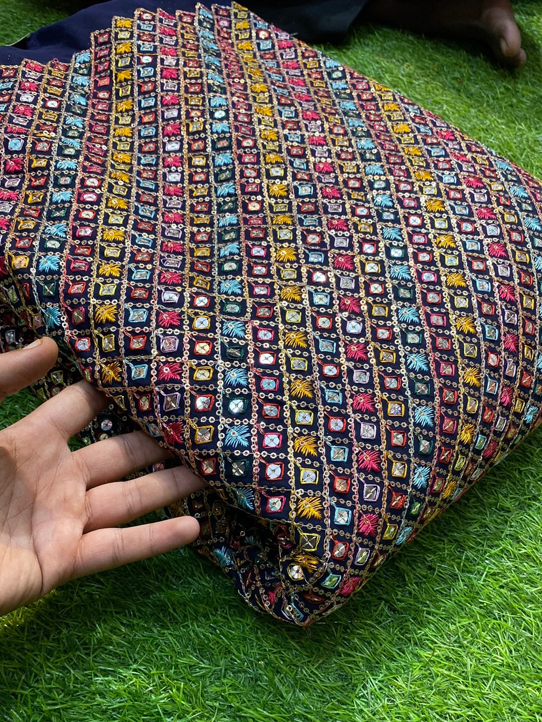 Premium Pure Quality Of Georgette With Multi Color Threads Embroidery ( DARK BLUE )