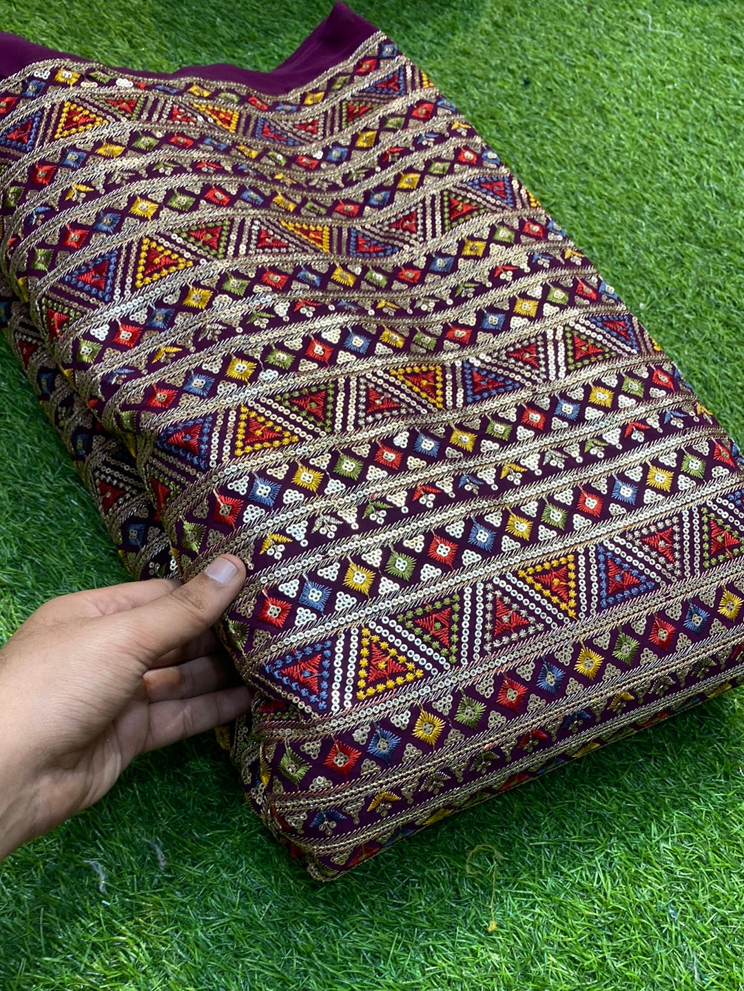 Premium Pure Quality Of Georgette With Multi Color Threads Embroidery