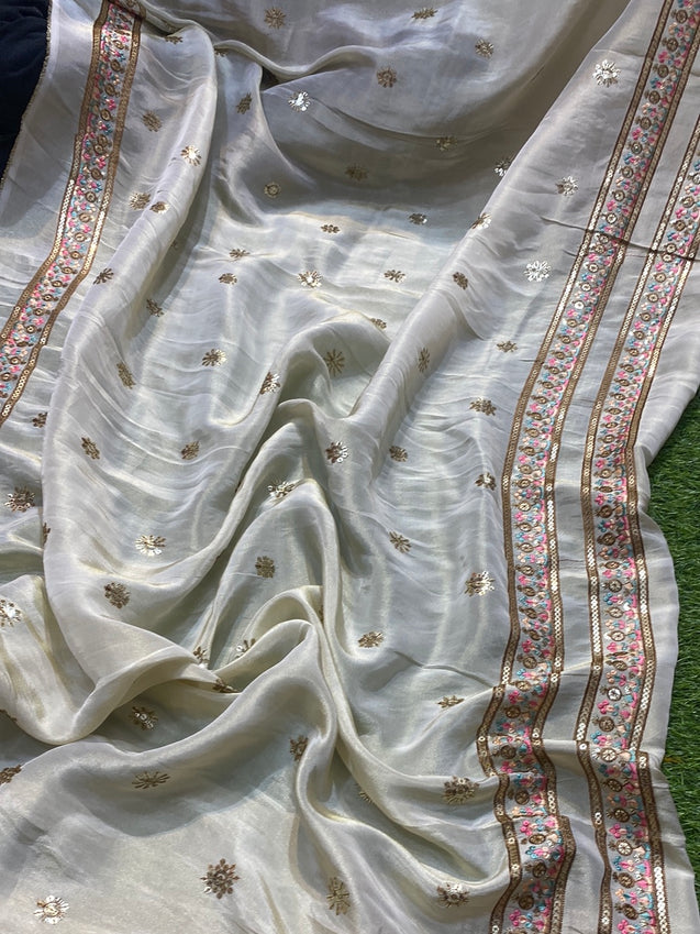 Premium Quality Of Russian Silk Fabric - Border DYEABLE for dupatta