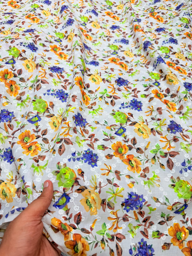 Most Premium Pure Cotton Sequin Lakhnawi Printed (Big WIDTH!!)