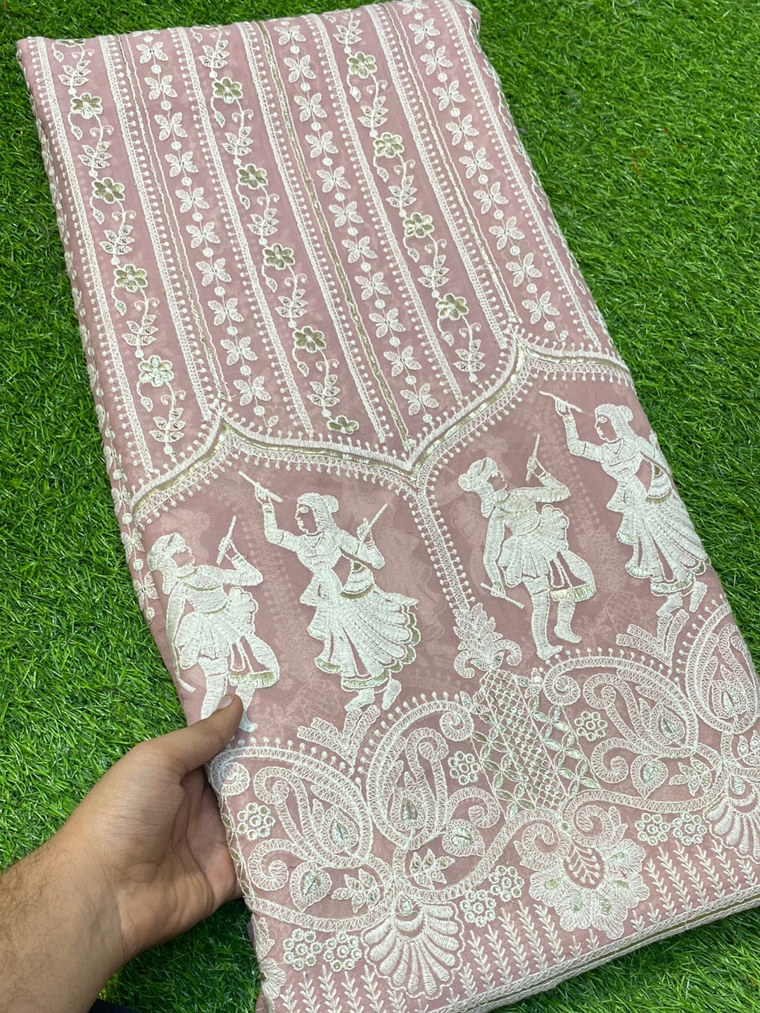 Premium Pure Quality Of VISCOSE Georgette With FINE ZARI ( ONION PINK )