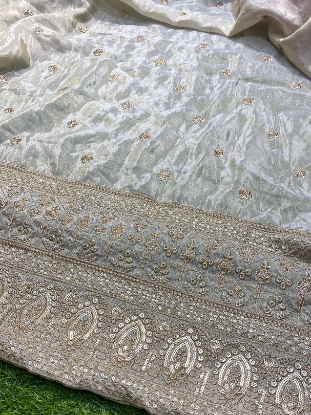 Most Premium Quality Of Russian Silk - Fine Zari Embroidery Dyeable