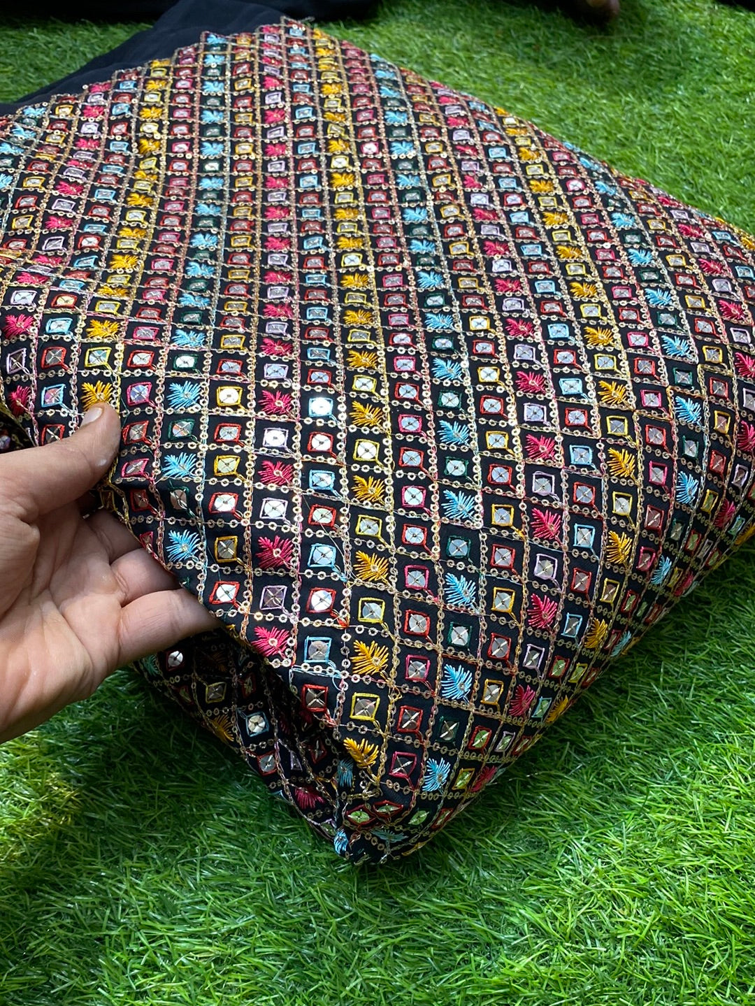 Premium Pure Quality Of Georgette With Multi Color Threads Embroidery ( BLACK )