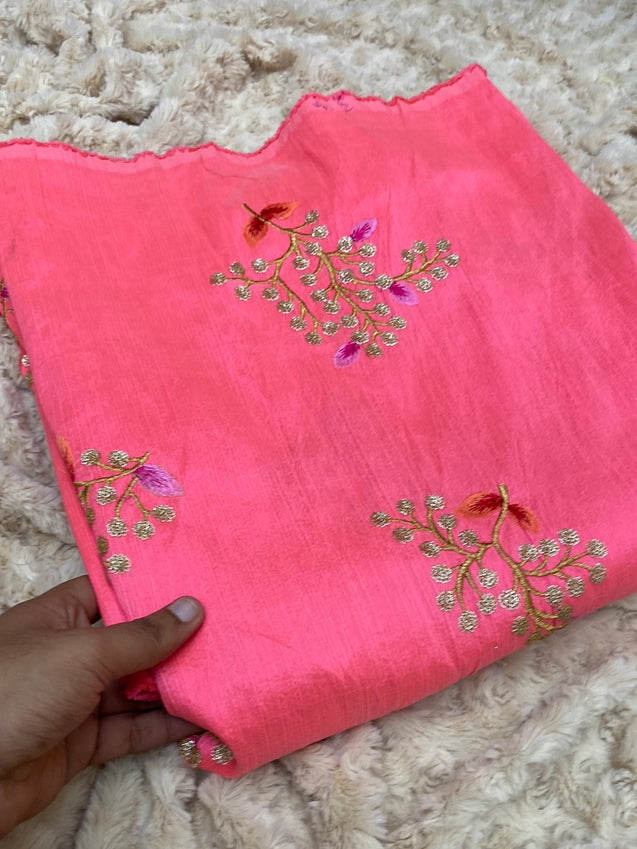 PREMIUM PURE EMBROIDERED SILK FABRIC On SALE Cut Size Of. 3.40 Meter
