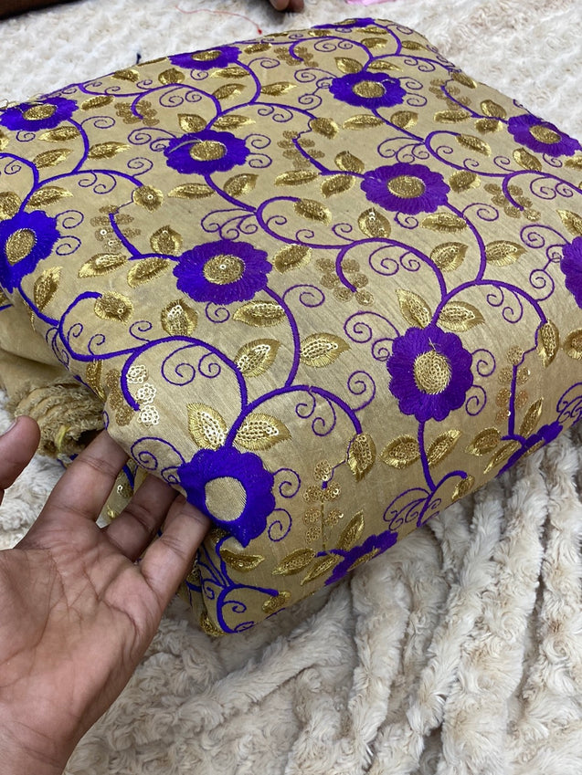 PREMIUM PURE EMBROIDERED SILK FABRIC On SALE Cut Size Of. 5.25 Meter