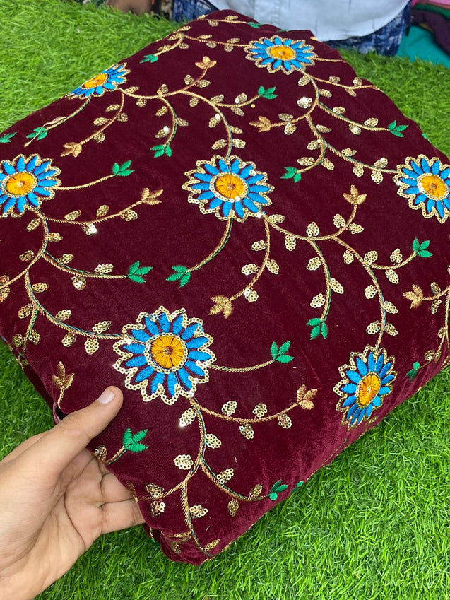 PREMIUM EMBROIDERED Velvet 9000 Fabric On SALE Cut Size Of. 3.70 Meter